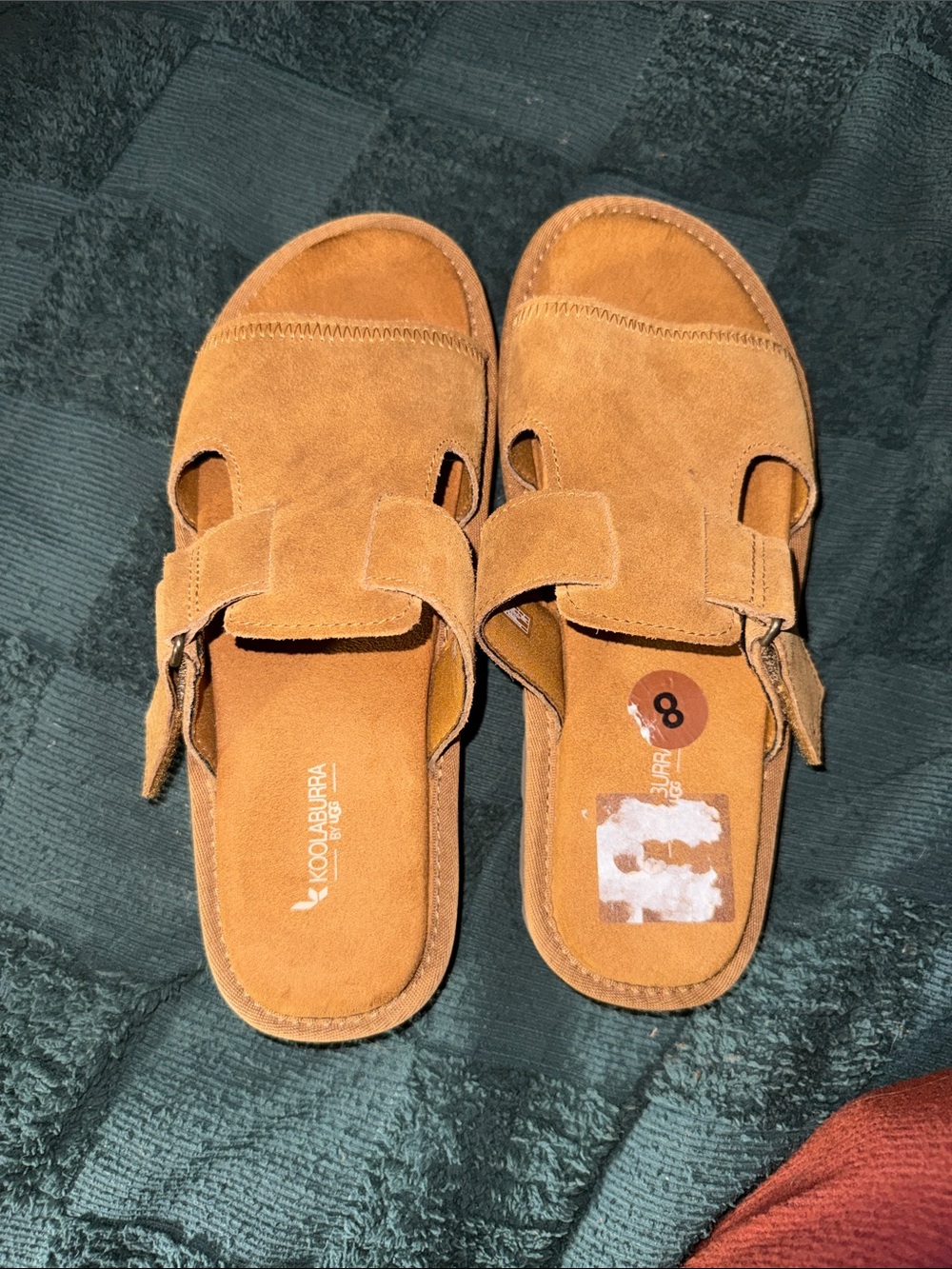 Koolaburra by UGG Womens Tan/Camel Suede Slide Sandals with Adjustable Strap